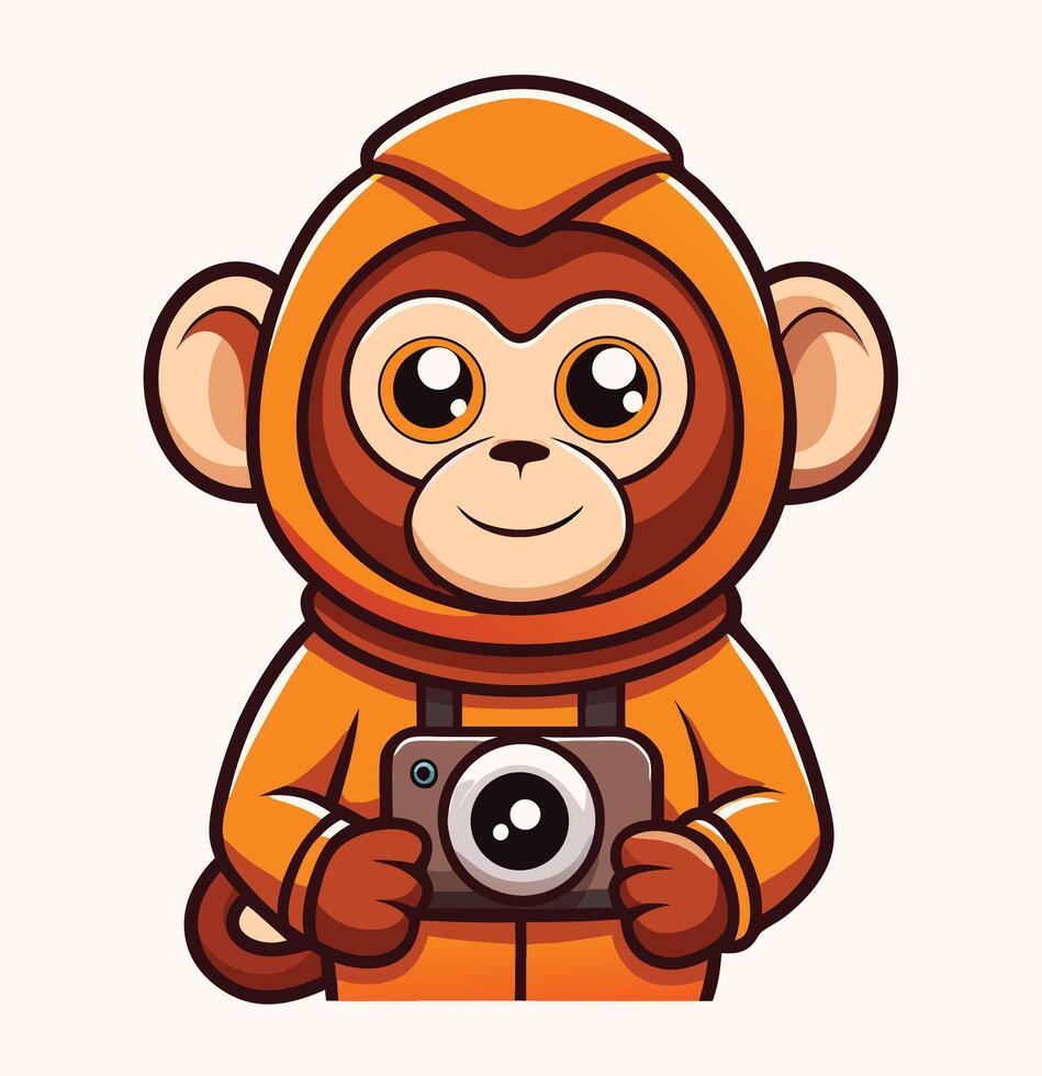Cute Monkey Cartoon Photographer Holding Camera Animal Character Illustration vector