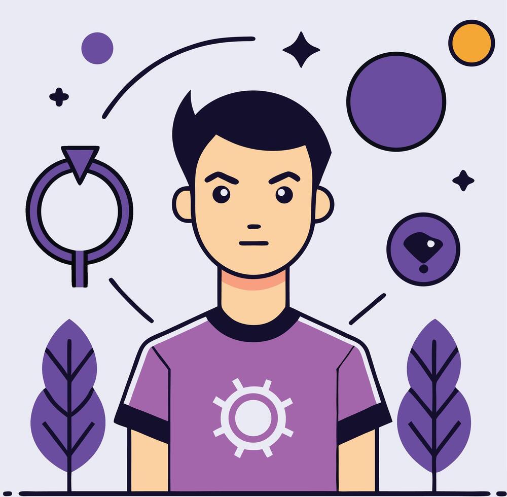 Flat Illustration Of A Person Surrounded By Abstract Geometric Elements vector