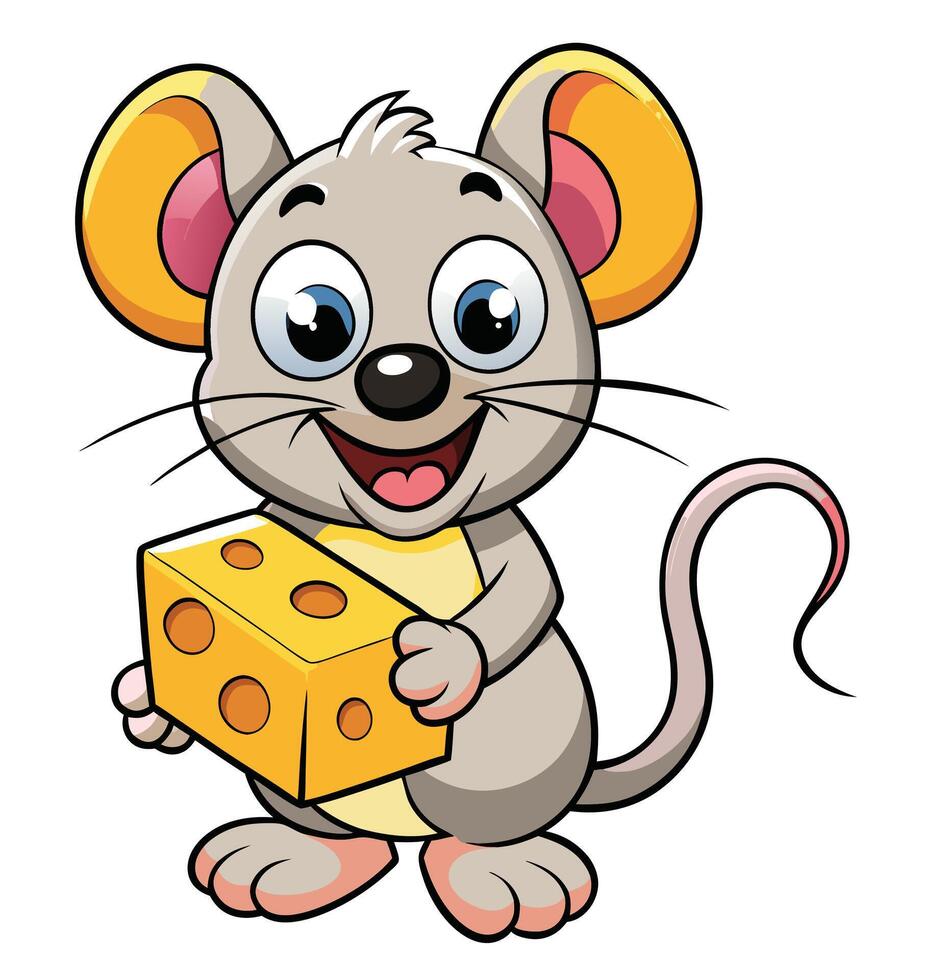 Cartoon Mouse Character Holding Cheese Block Delightful Illustration vector