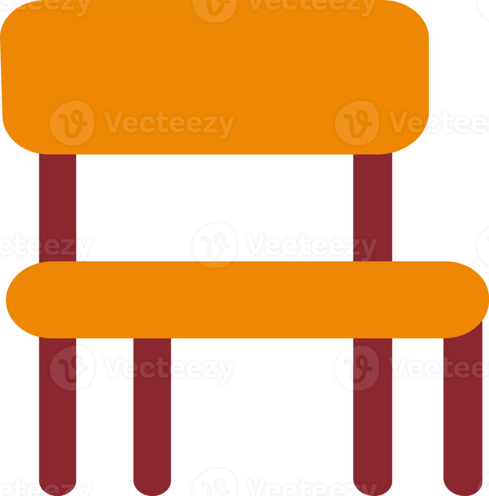 A chair with a red seat and orange legs png