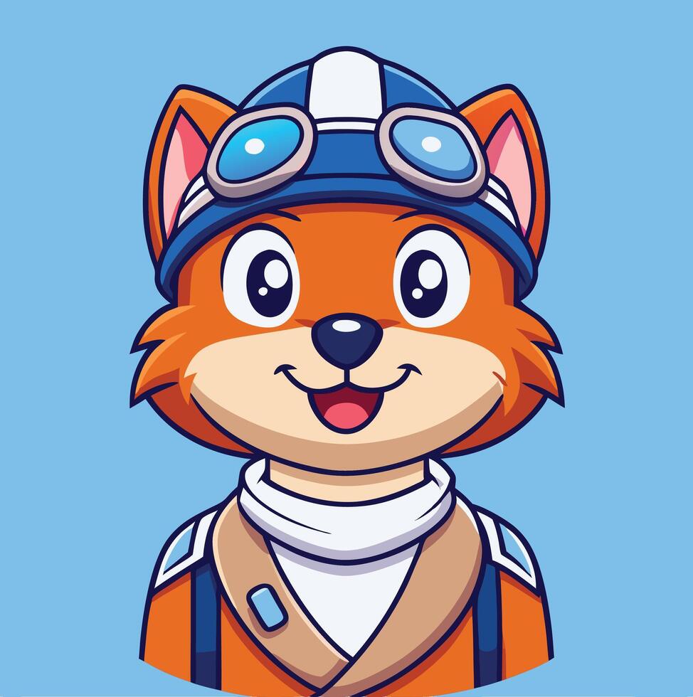 Cartoon Fox Pilot Character In Aviator Helmet On A Light Blue Background vector