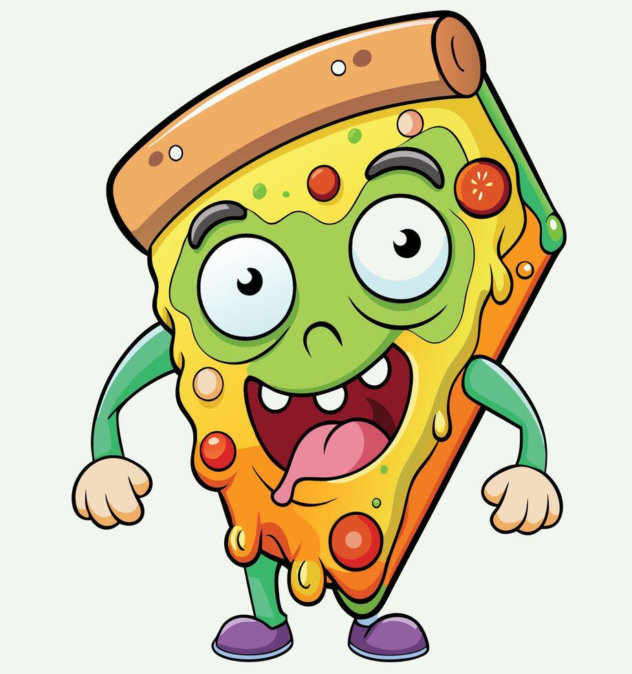 Cartoon Pizza Slice Character With Funny Expression And Arms Isolated Illustration vector