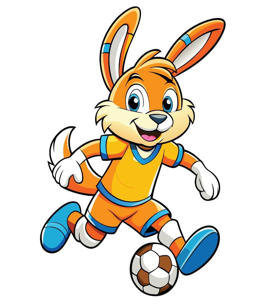 Cartoon Bunny Character Playing Soccer Ball Illustration Mascot Design vector