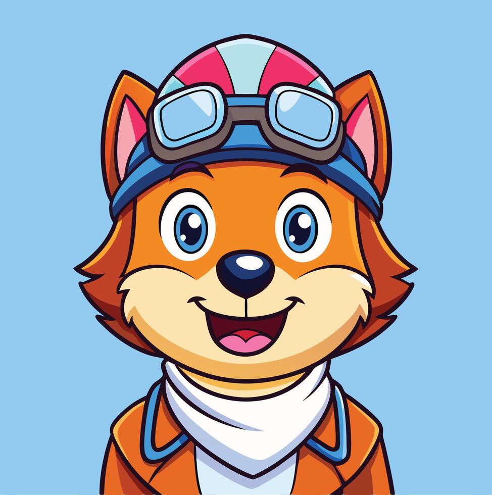 Cartoon Fox Aviator Smiling Character Design On Light Blue Background vector