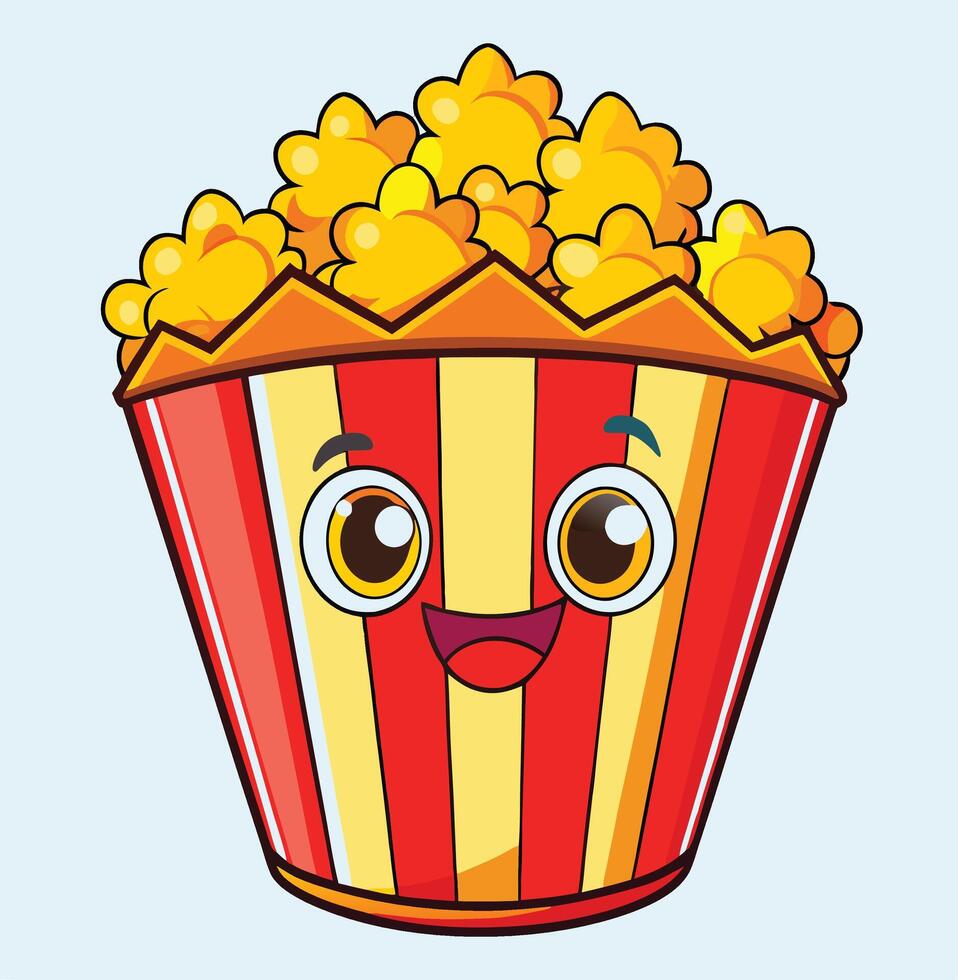 Cheerful Popcorn Bucket Cartoon Style Illustration For Snack And Entertainment Theme vector