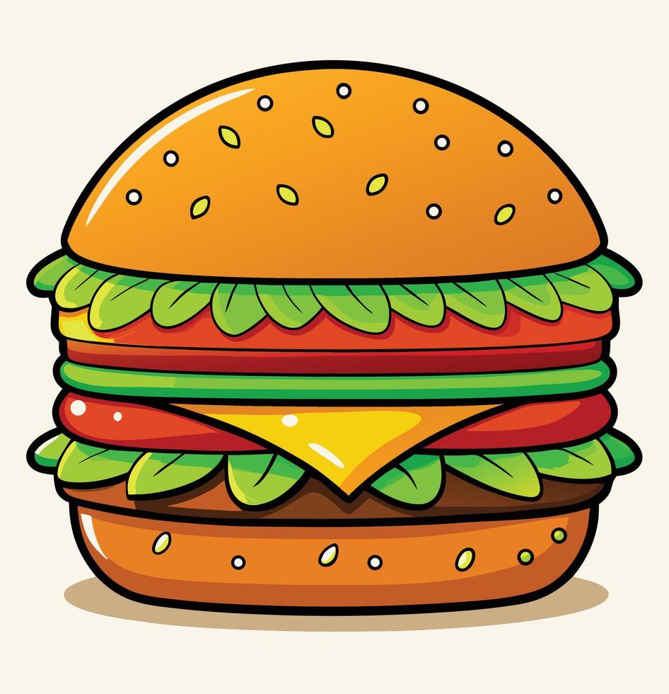 Delicious Burger Illustration With Lettuce Tomato And Cheese Perfect For Menu Design vector