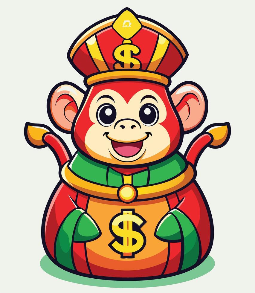 Cartoon Monkey Wearing A Hat And Holding A Sack Of Money Graphic vector