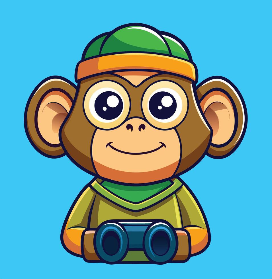 Cartoon Monkey Explorer With Binoculars Cute Animal Illustration For Children vector
