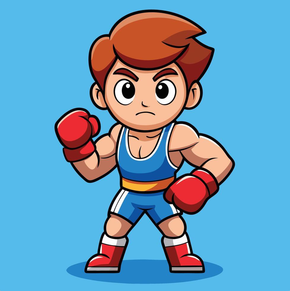Cartoon Boxer Ready To Fight Illustration On Blue Background vector