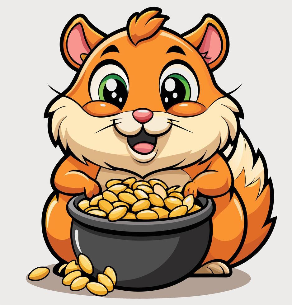 Cartoon Hamster With A Pot Of Gold Coins Illustration Graphic vector