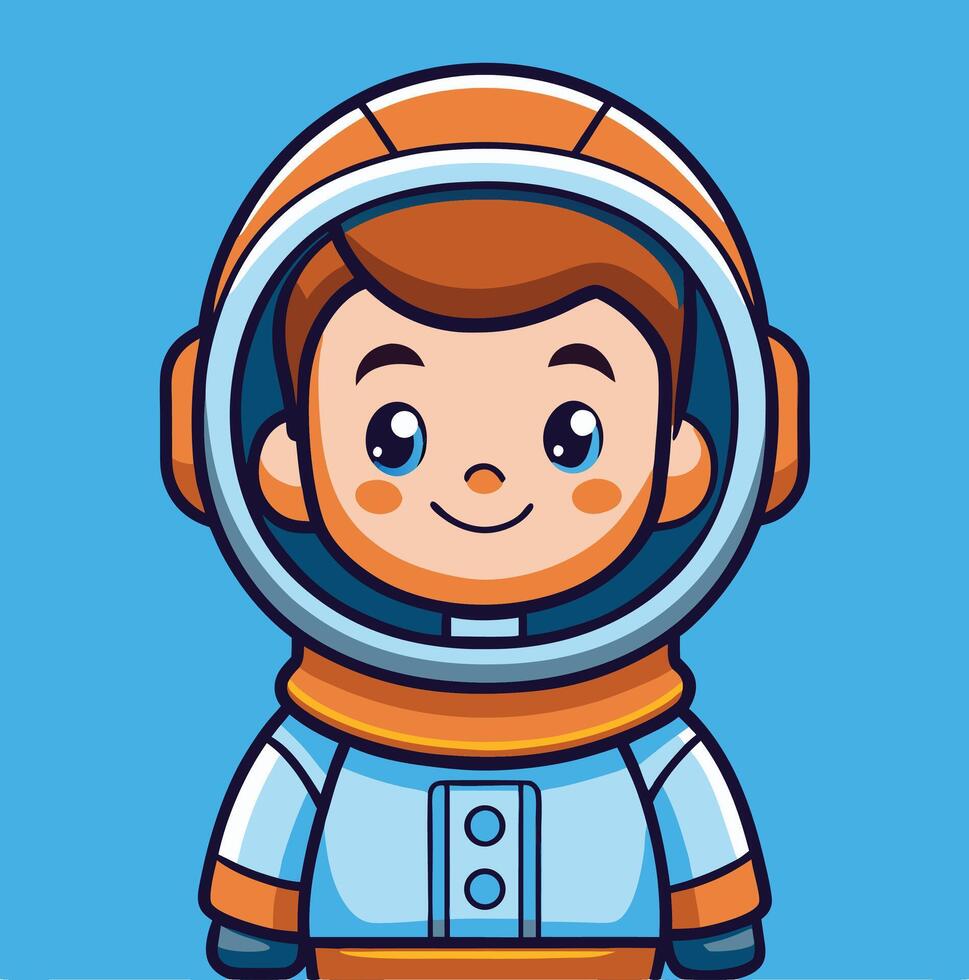 Cute Cartoon Boy Astronaut Smiling In Spacesuit Illustration On Blue Background vector