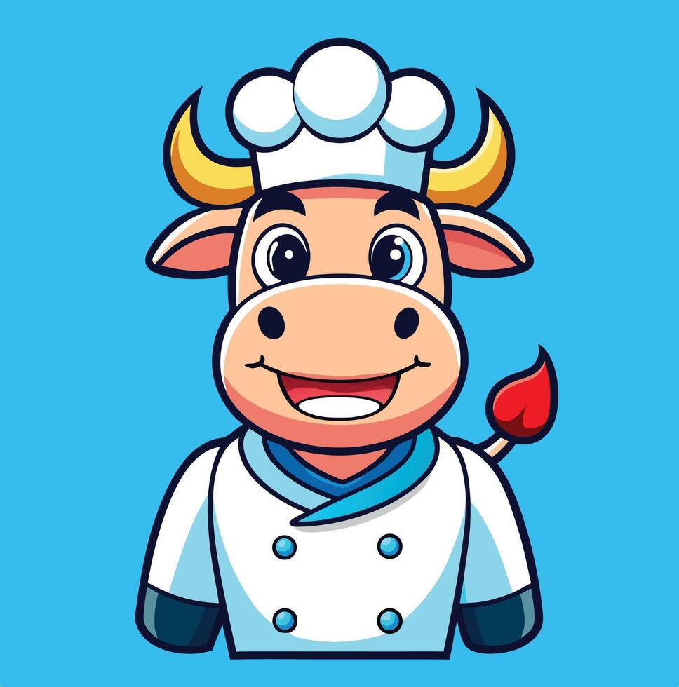 Cheerful Cartoon Cow Chef With Chef Hat In Restaurant Character Design vector