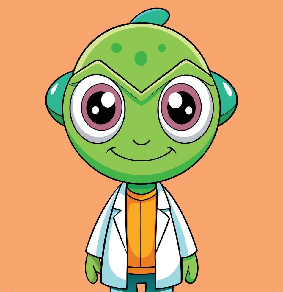 Friendly Green Alien Scientist Cartoon Character Illustration On Peach Background vector