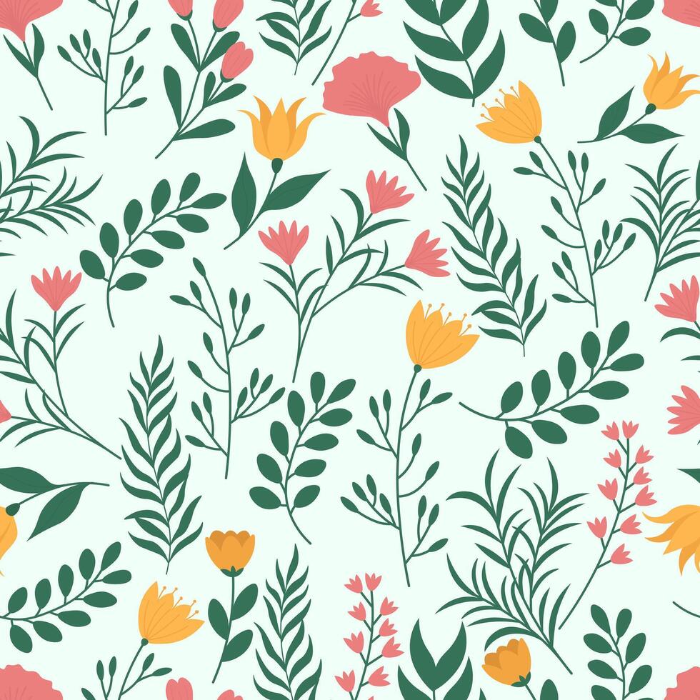 Floral seamless pattern with leaves and wildflowers vector