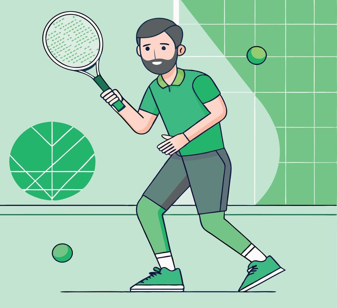 Illustration Of A Tennis Player Holding Racket Ready To Hit The Ball On Court vector