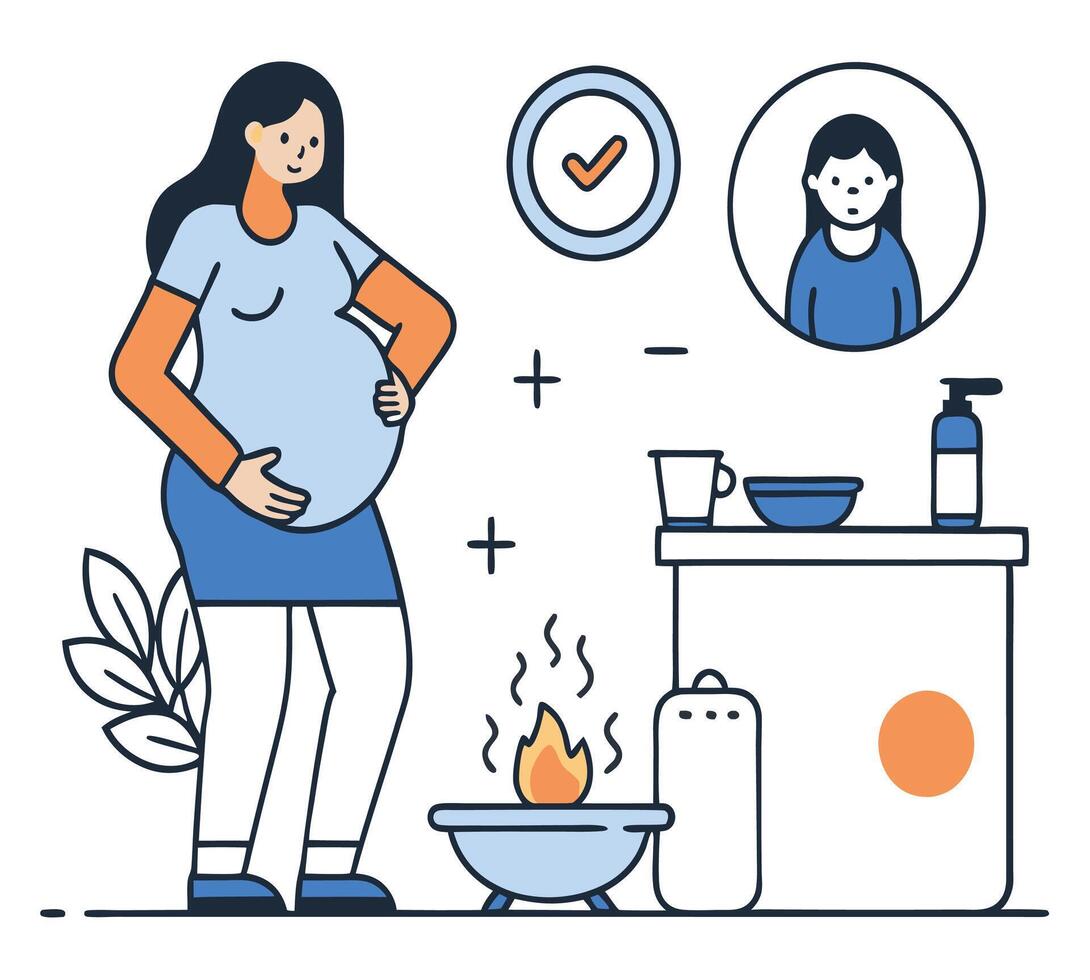 Pregnant Woman With A Birthing Plan And Setup In Flat Style vector