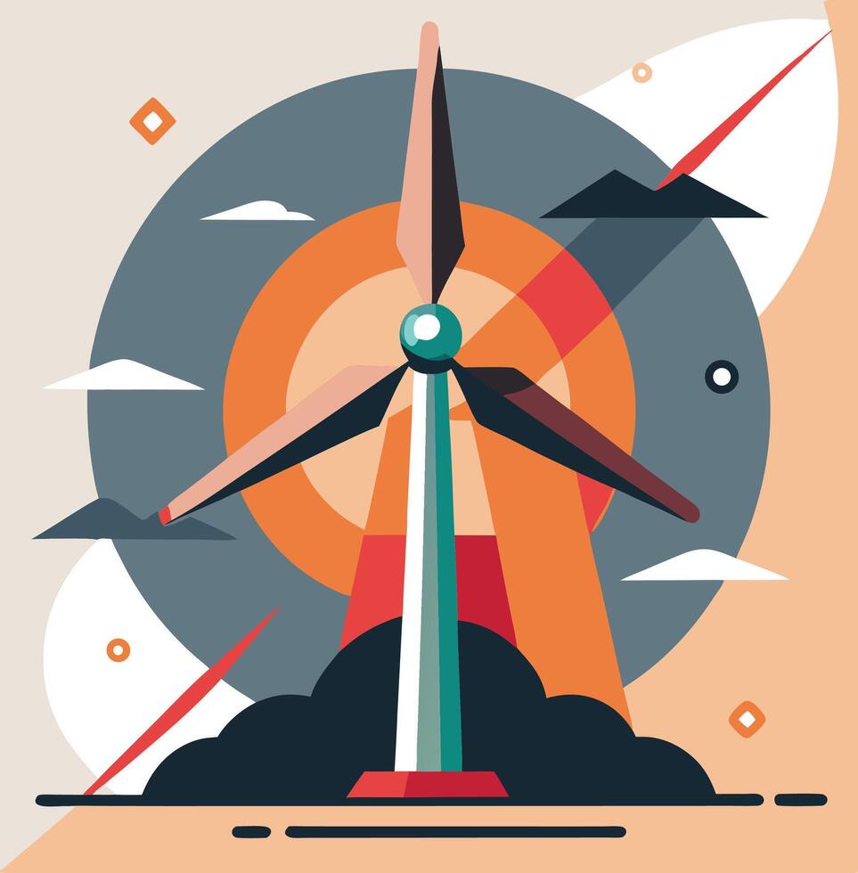 Abstract Wind Turbine Design Power Generation Renewable Energy Concept Illustration vector