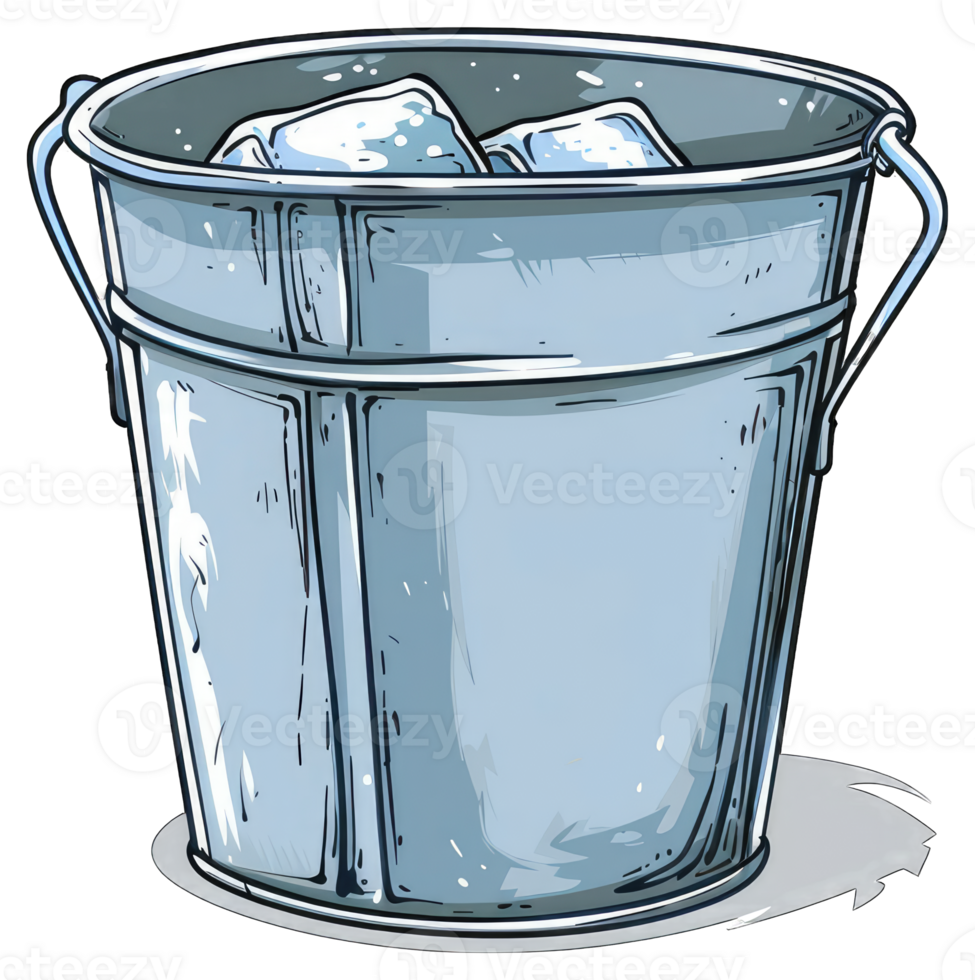 A blue bucket with ice cubes in it png