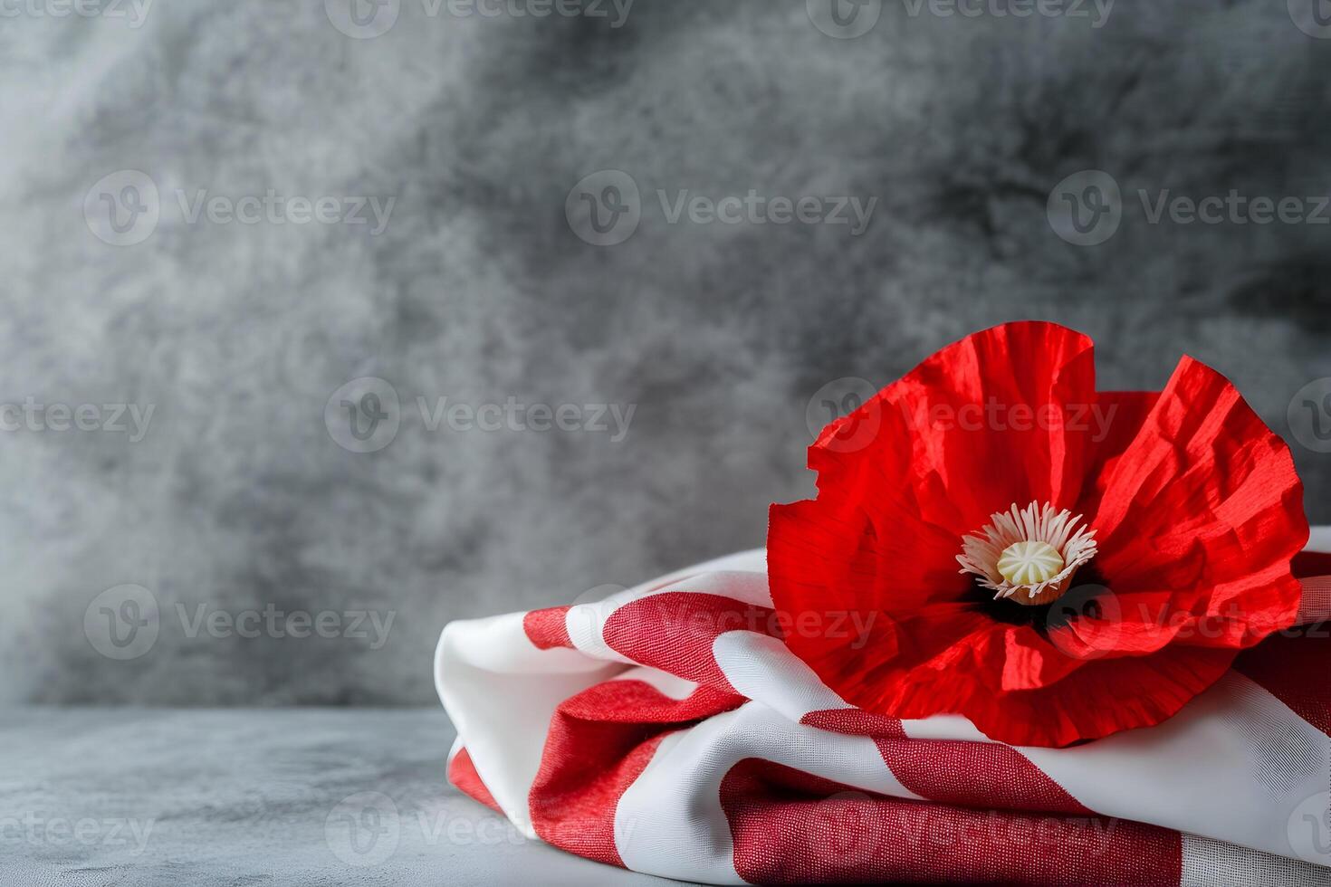 Red poppy on folded american and polish flags with vivid details and dynamic elements photo