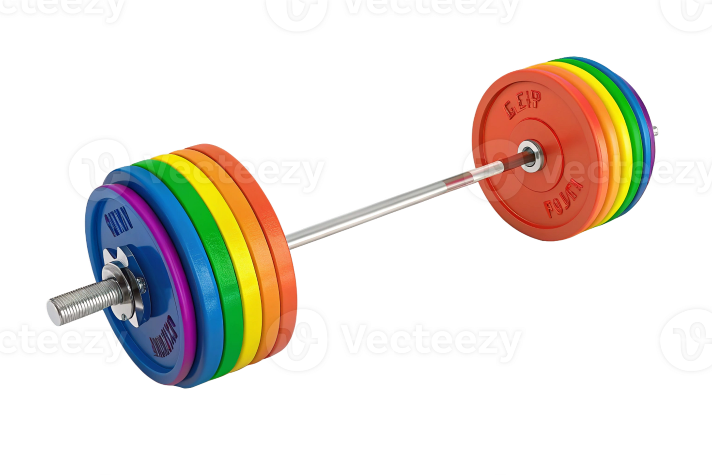 Rainbow colored weights barbell celebrating diversity and inclusion in fitness -generated by ai png