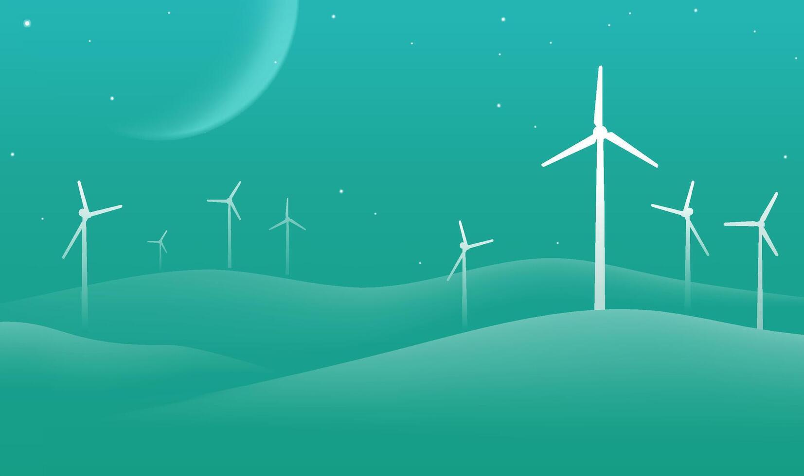 Environmental silhouette style horizontal illustration of mountains and windmills vector