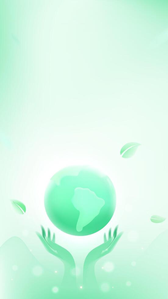 Green environmental protection vertical illustration holding the green earth with both hands vector