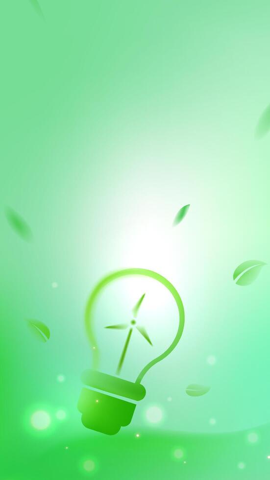 Green environmental protection vertical illustration Green light bulb with electric windmill vector