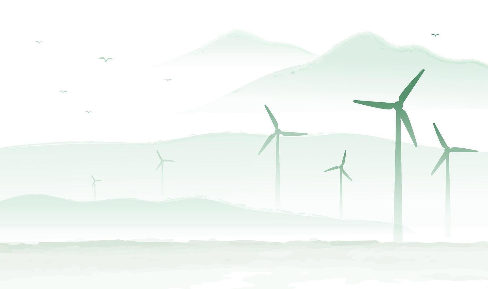 Environmental ink style horizontal illustration landscape and windmill vector