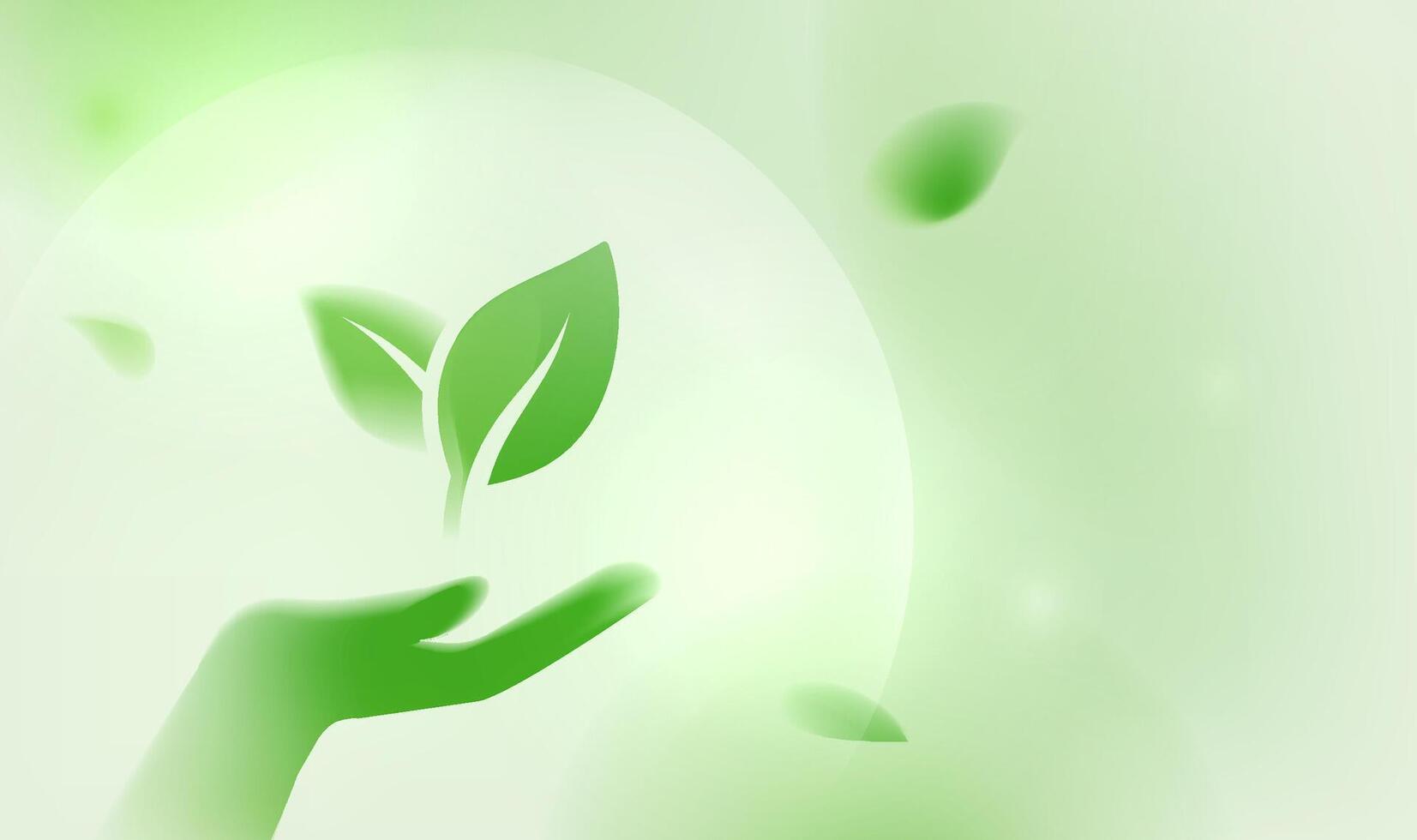 Green environmental protection horizontal illustrator holding up leaves vector