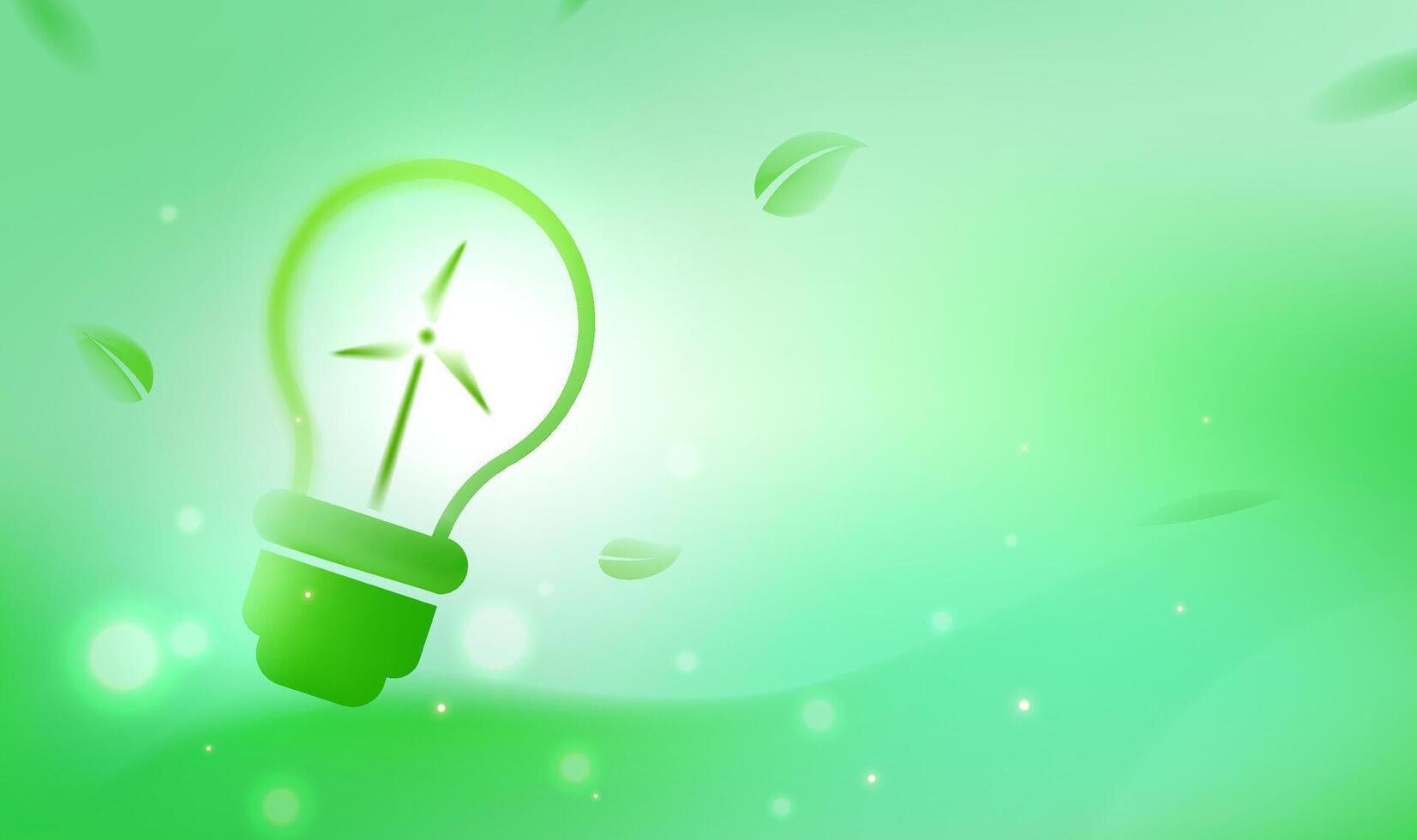 Green environmental protection horizontal illustration Green light bulb with electric windmill vector
