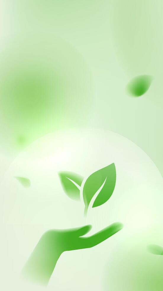Green environmental protection vertical illustrator holding up leaves vector