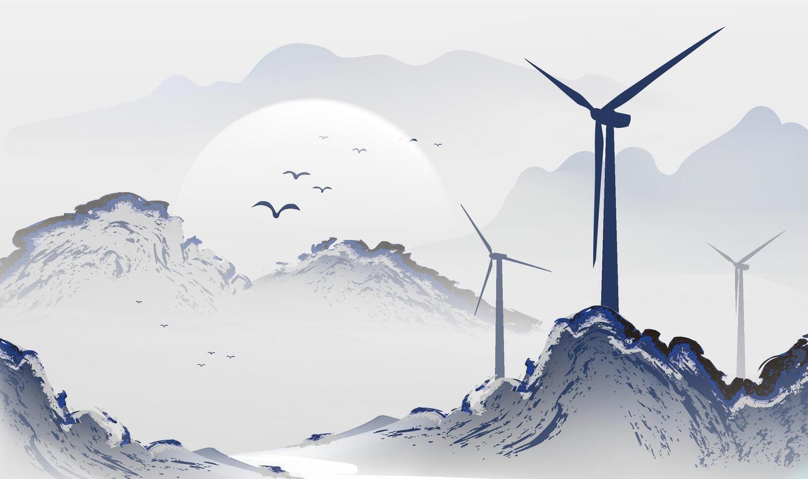 Environmental ink style horizontal illustration of wind energy vector
