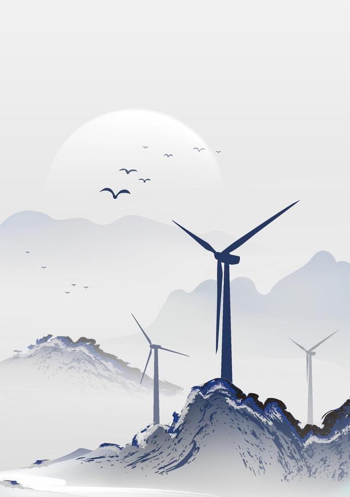 Environmental ink style vertical illustration of wind energy vector