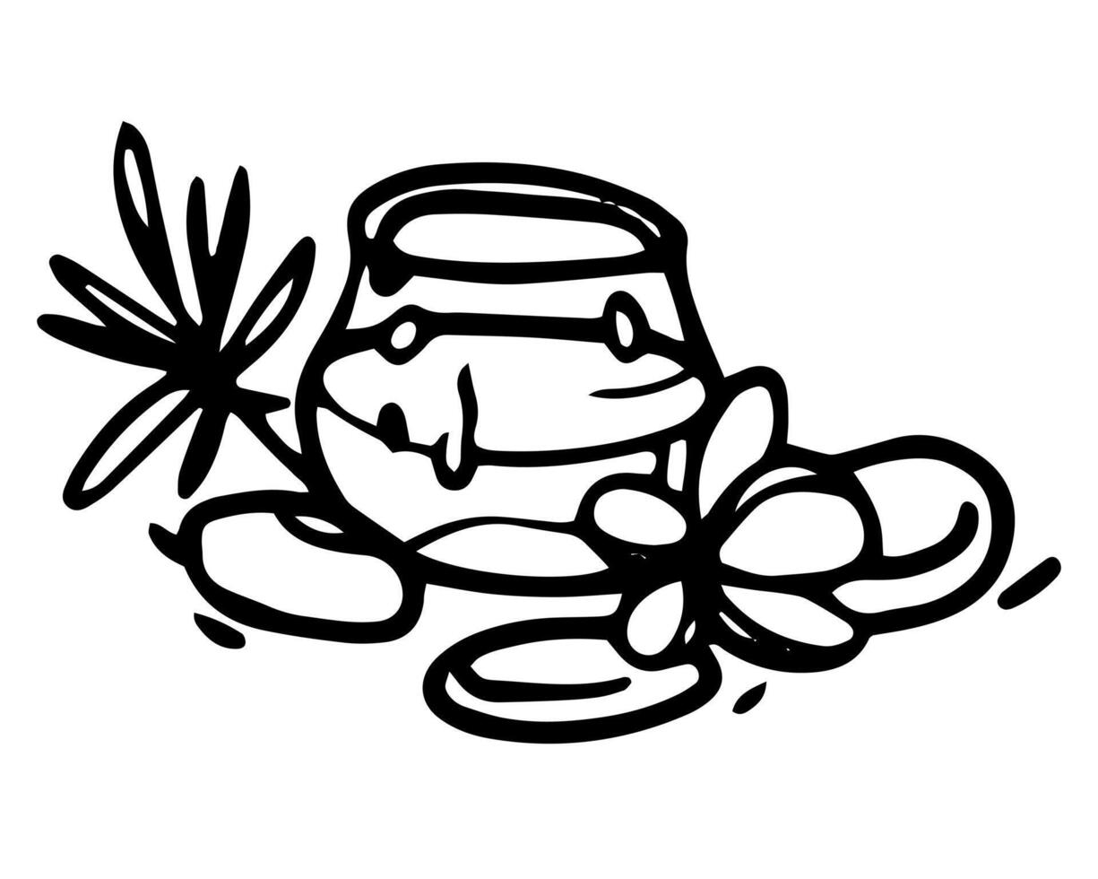 Massage accessories thai illustration on isolated background. Naive Linear contour illustration spa equipment for logotype or design aromatherapy. Black and white contour drawing. vector