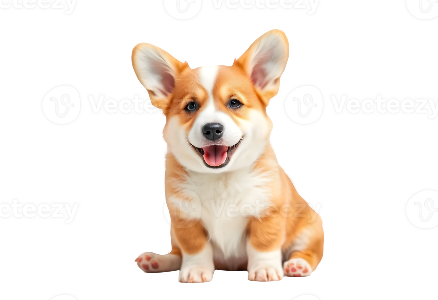 A charming Pembroke Welsh Corgi puppy, with a happy expression and mouth open. png