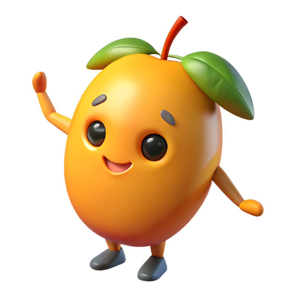 Cute 3d rendered green Mango with a happy expression, cartoon-like smile. png