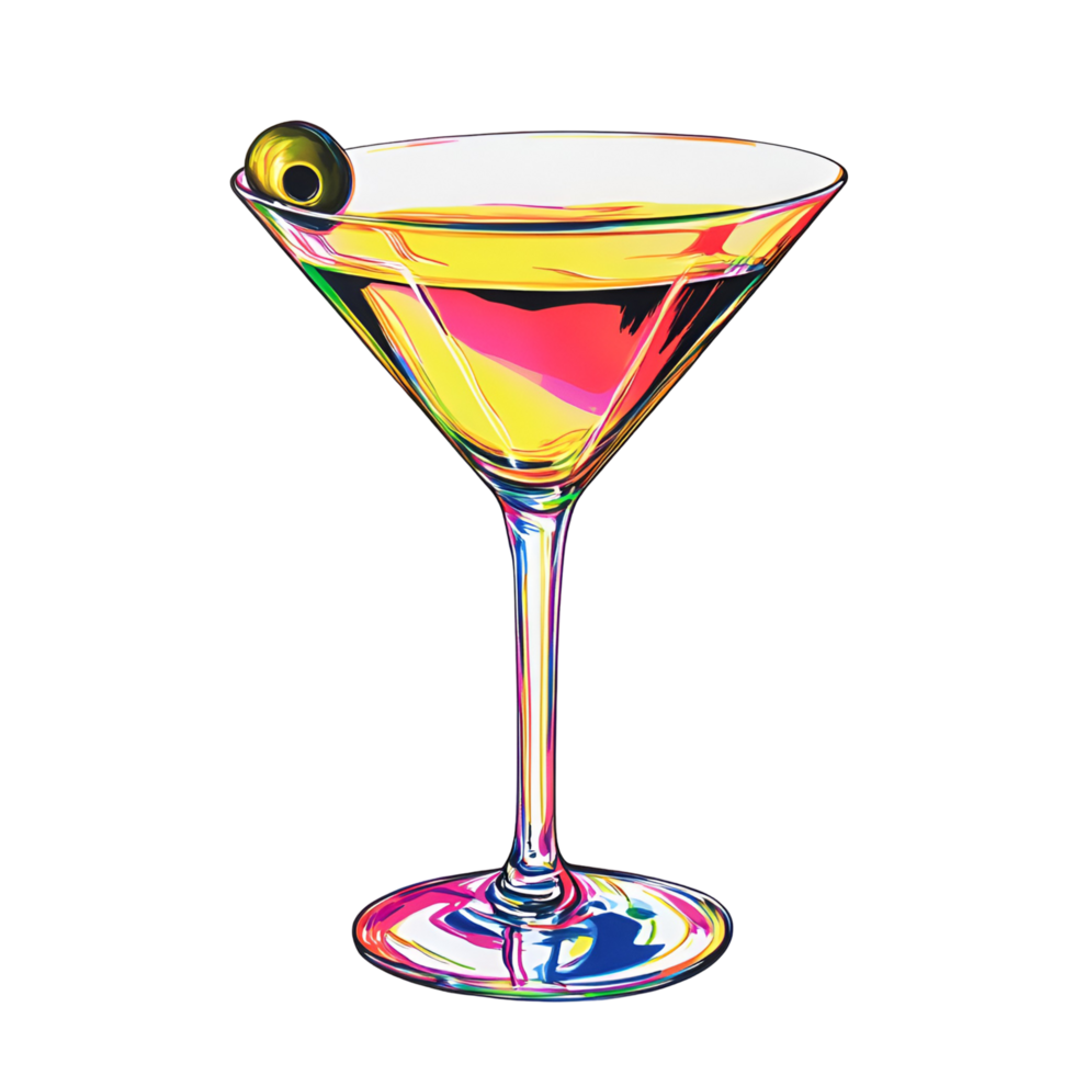 Crystal Clear Martini Drink with Olive Garnish Transparent Background png