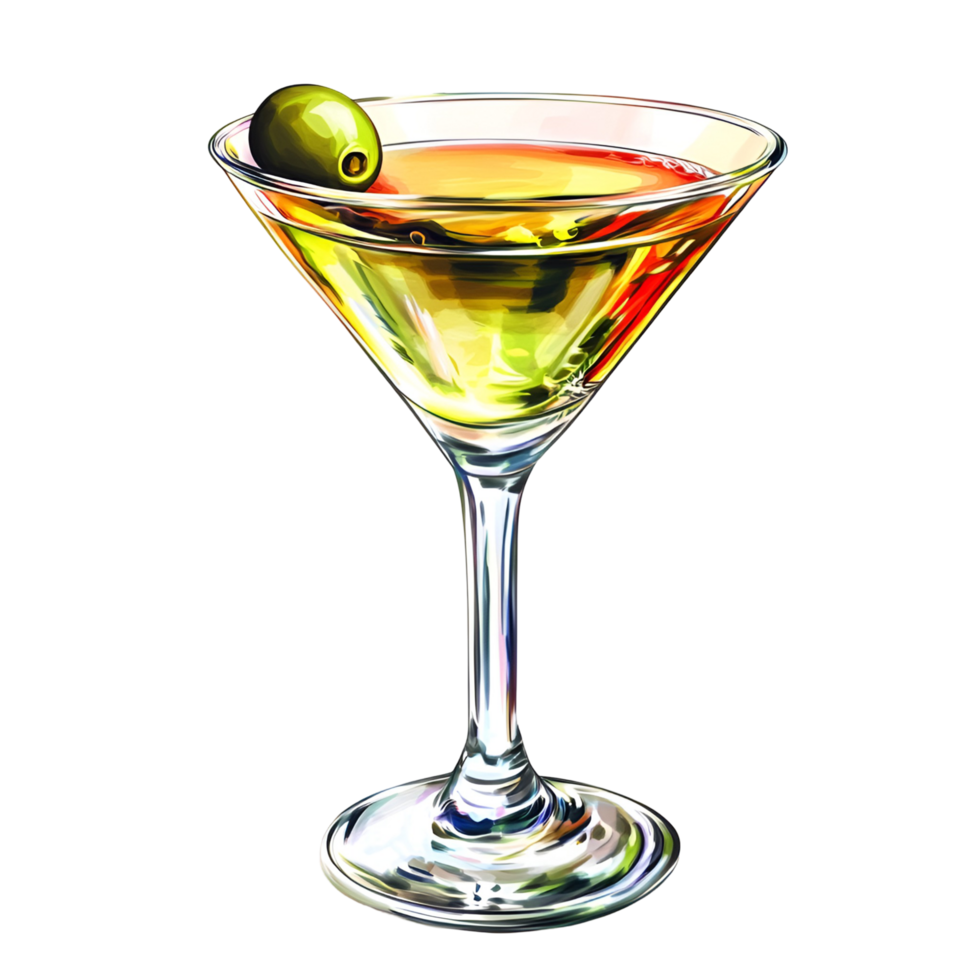 Timeless Martini Glass with Olives and Clean Transparent Background png