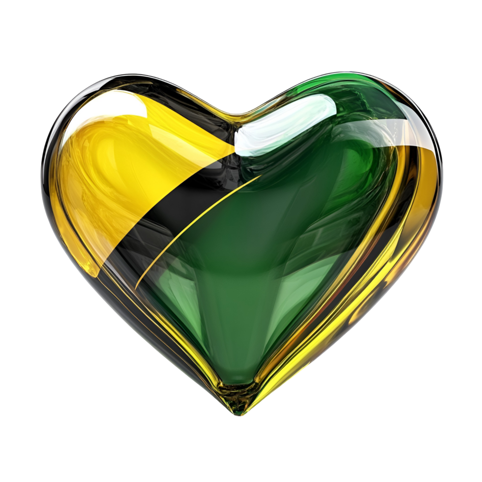 3D Love Jamaica Heart With National Flag Colors On Transparent Background png