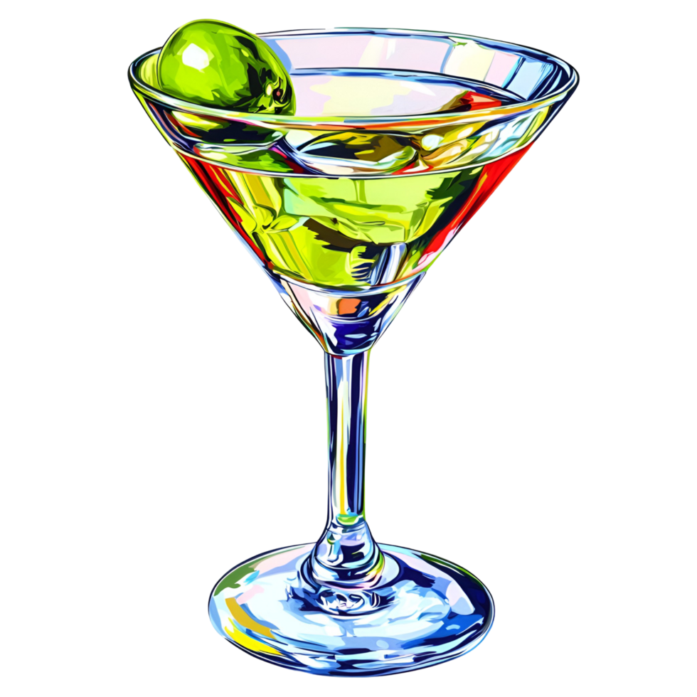 Elegant Martini Cocktail with Green Olives on Transparent Background png