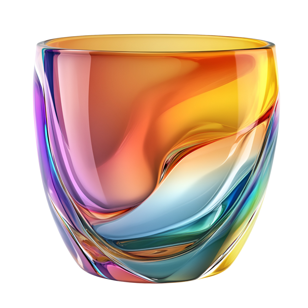 3D Glass Cup With Rainbow Colored Design On Transparent Background png