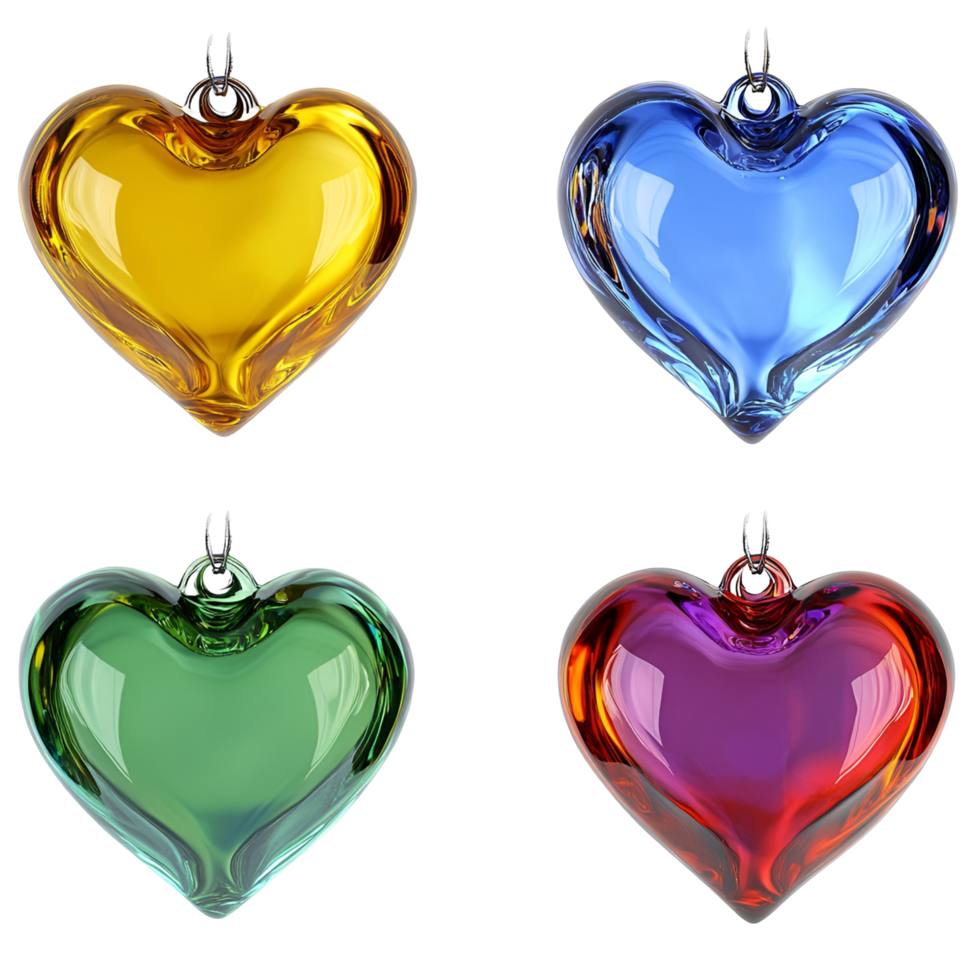 3D Shiny Multicolor Glass Hearts Set On Transparent Background png
