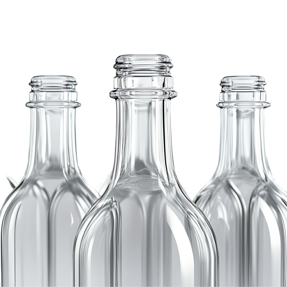 3D Glass Bottles Transparent Packages For Drinks And Juice On Transparent Background png