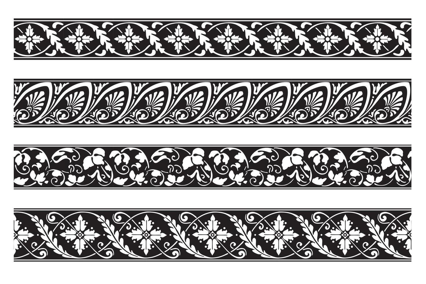Set of border decorative floral seamless ornamental vector
