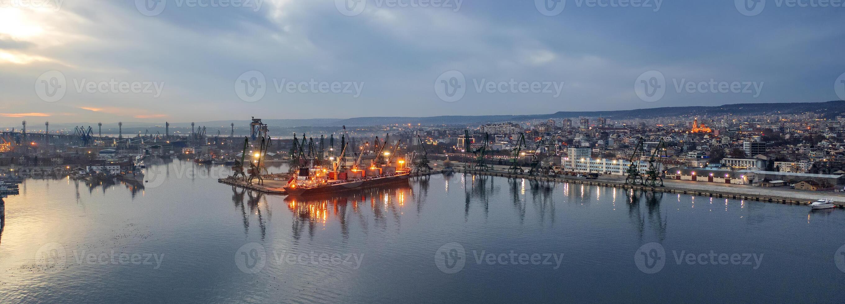 Amazing aerial panorama to city port and Varna city, Bulgaria. photo