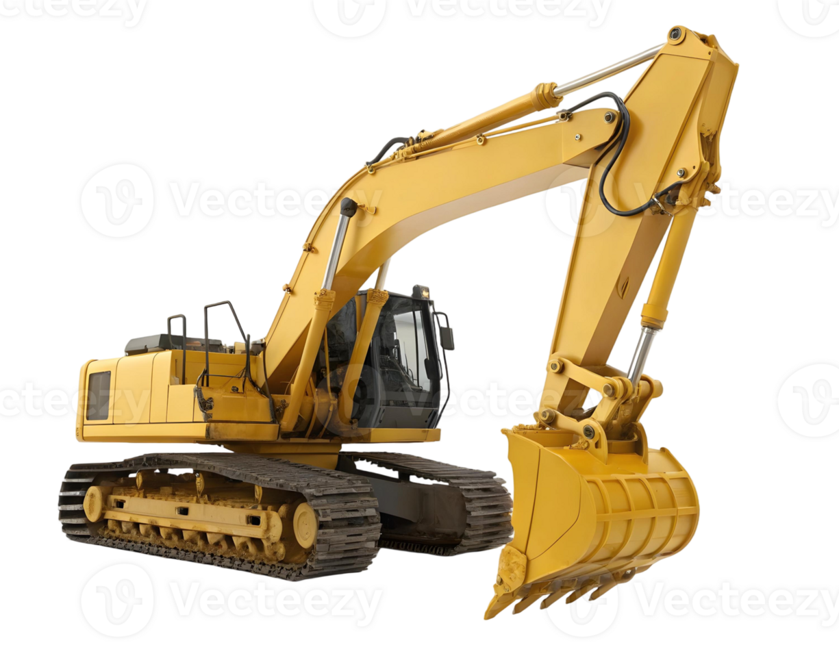 A construction excavator with a yellow color and a sturdy bucket for digging and lifting heavy materials png