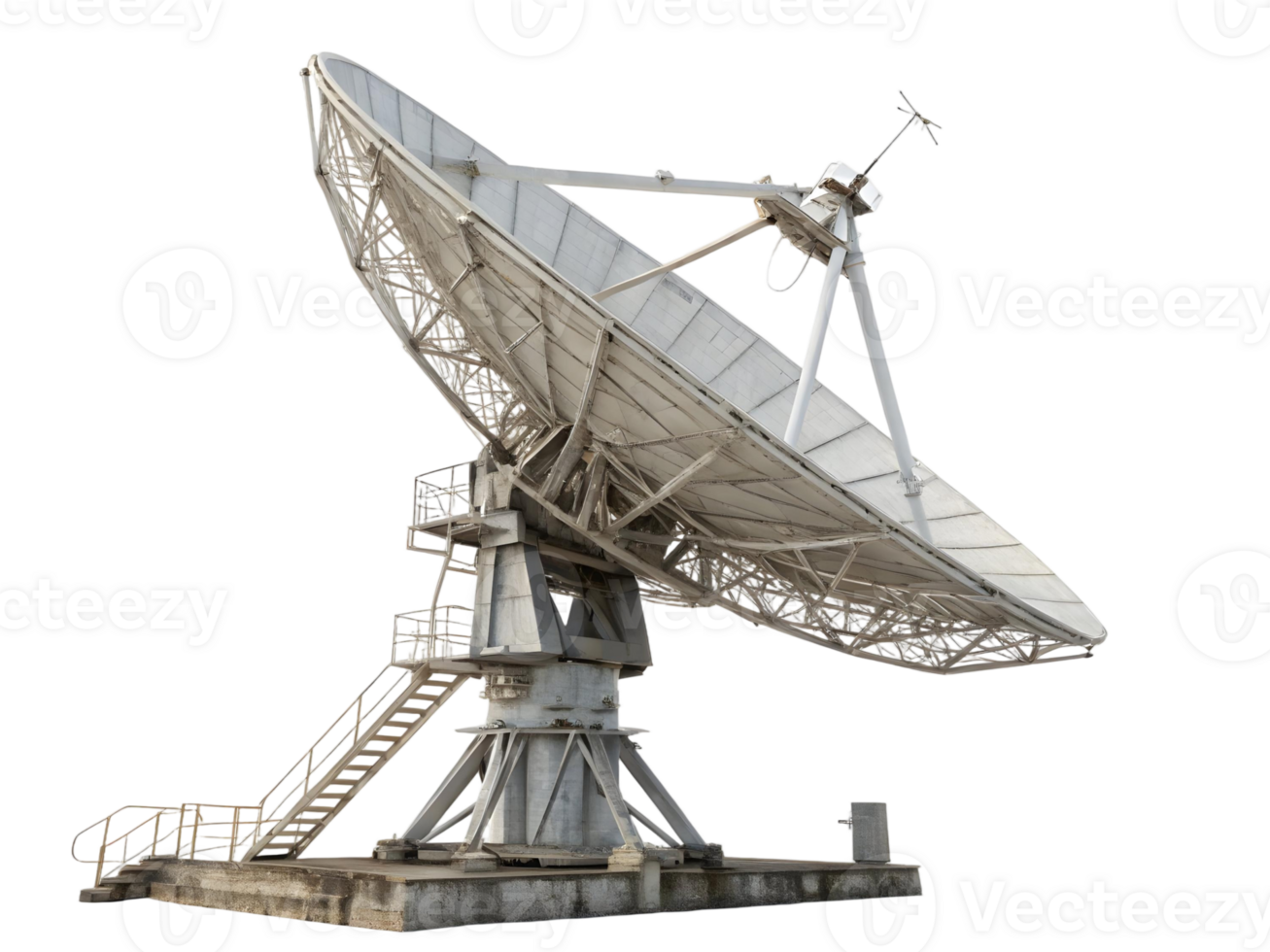 parabolic satellite dish with intricate metal structure, isolated on transparent background png