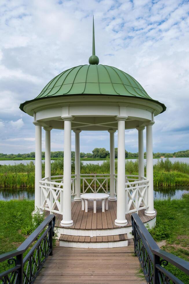 Veliky Novgorod, Russia - 07.30.24. Elegant Anna's Gazebo. Vitoslavlitsy Museum-Reserve. photo