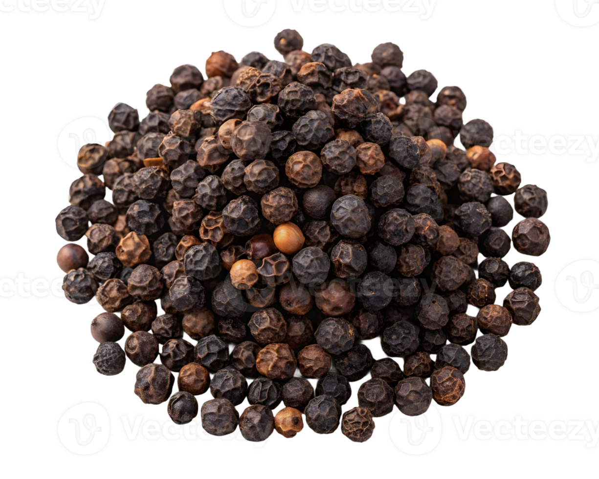 a pile of black peppercorns, detailed texture, isolated on transparent background png