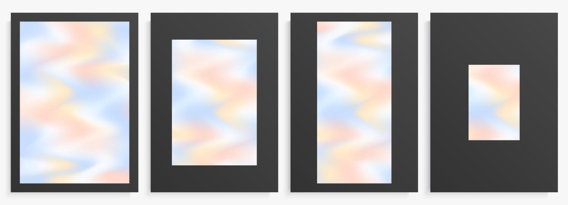 Retro empty poster set with geometric bold frames and vivid colorful blended background. backdrops, illustrations, y2k aesthetics. vector